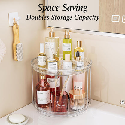 LAMU 10.6in Rotating Makeup Organizer for Vanity, 2 Tier Lazy Susan Turntable Stackable Spinning