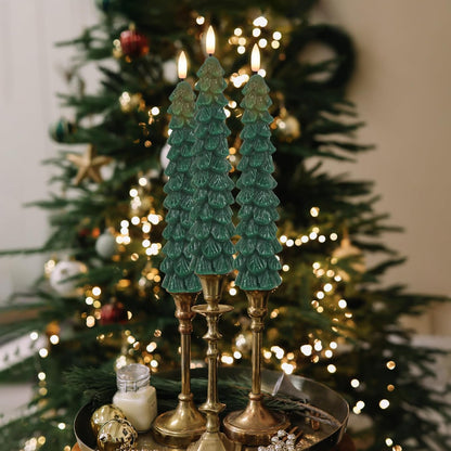 GenSwin Christmas Tree Flameless Taper Candles with Remote Timer, Christmas LED Taper Candles with
