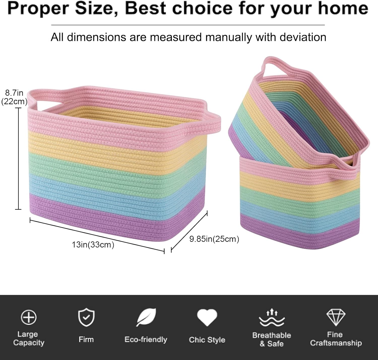 OIAHOMY Storage Basket, Woven Baskets for Storage, Cotton Rope Basket for toys,Towel Baskets for