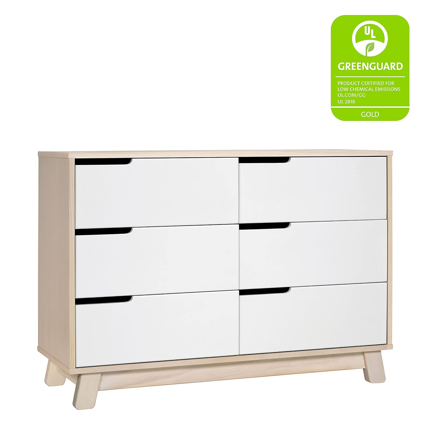 Babyletto Hudson 6-Drawer Assembled Double Dresser in Washed Natural and White, Greenguard Gold