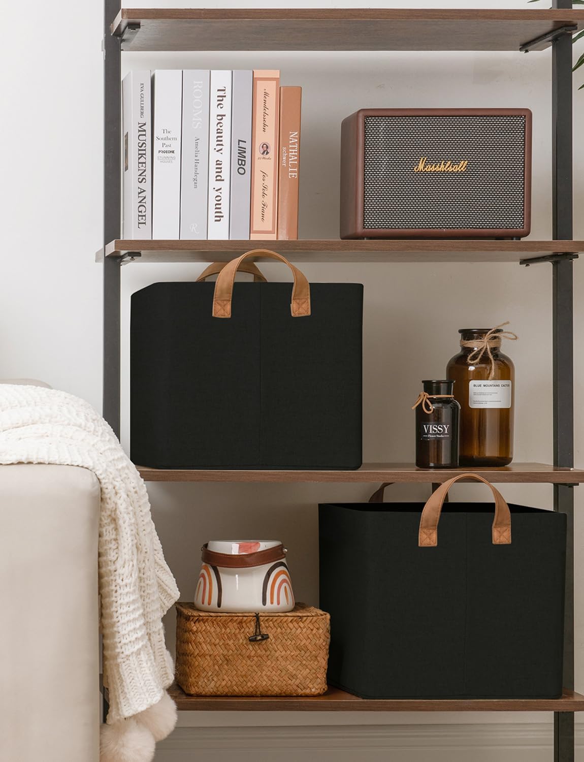 StorageWorks Storage Bins, Fabric Storage Bins for Shelves, Large Storage Baskets with Metal Frame