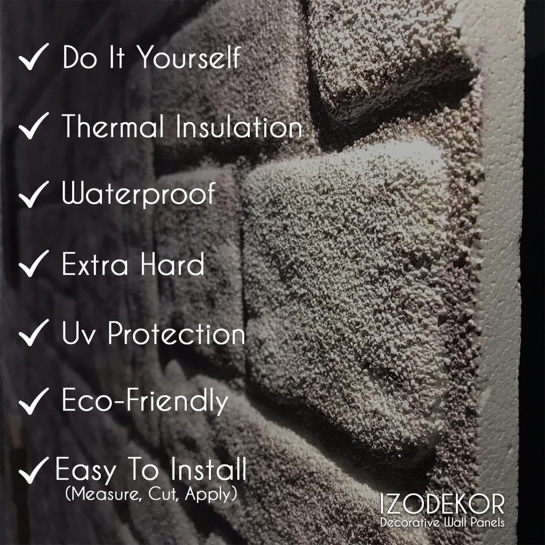 IZODEKOR 3D Wall Panels Brick Effect - Cladding, Stone Look, Styrofoam Facing for Living Room