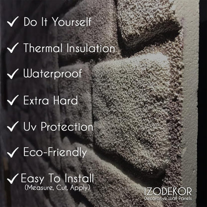 IZODEKOR 3D Wall Panels Brick Effect - Cladding, Stone Look, Styrofoam Facing for Living Room