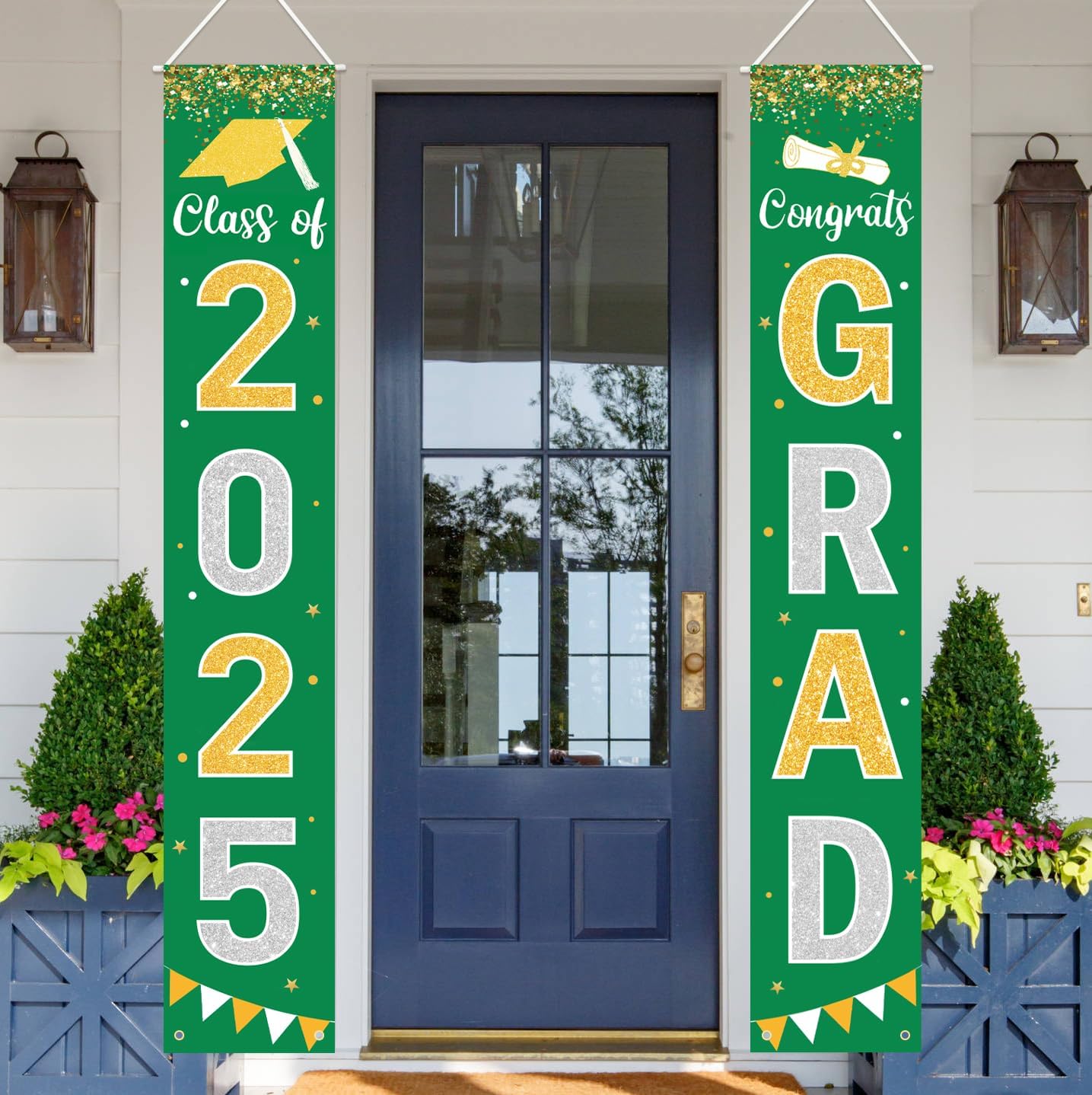 Graduation Decorations 2025 GRAD Banner Green Porch Door Sign Welcome Banner For Indoor Outdoor