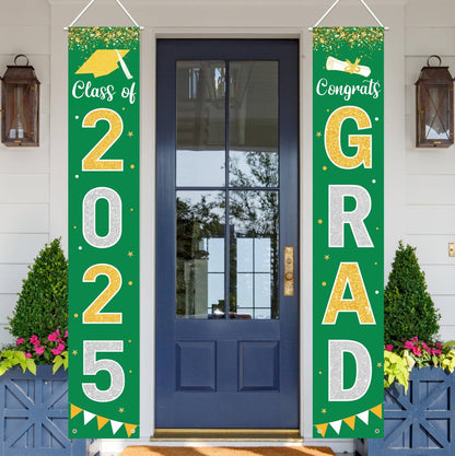Graduation Decorations 2025 GRAD Banner Green Porch Door Sign Welcome Banner For Indoor Outdoor