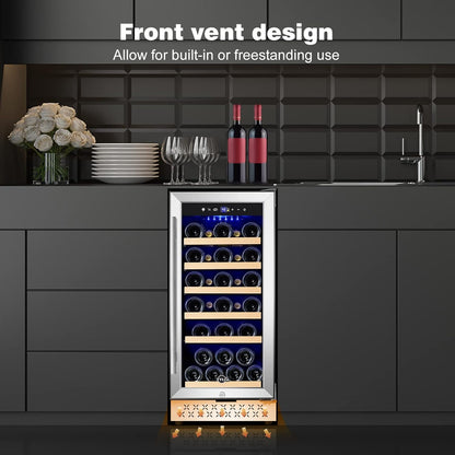 Tylza 15 Inch Wine Cooler Under Counter, 33 Bottle Built-in Wine Fridge with Stainless Steel