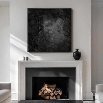 Framed Black Abstract Wall Art, Modern Canvas Prints Paintings Artwork for Walls, Square Minimalist