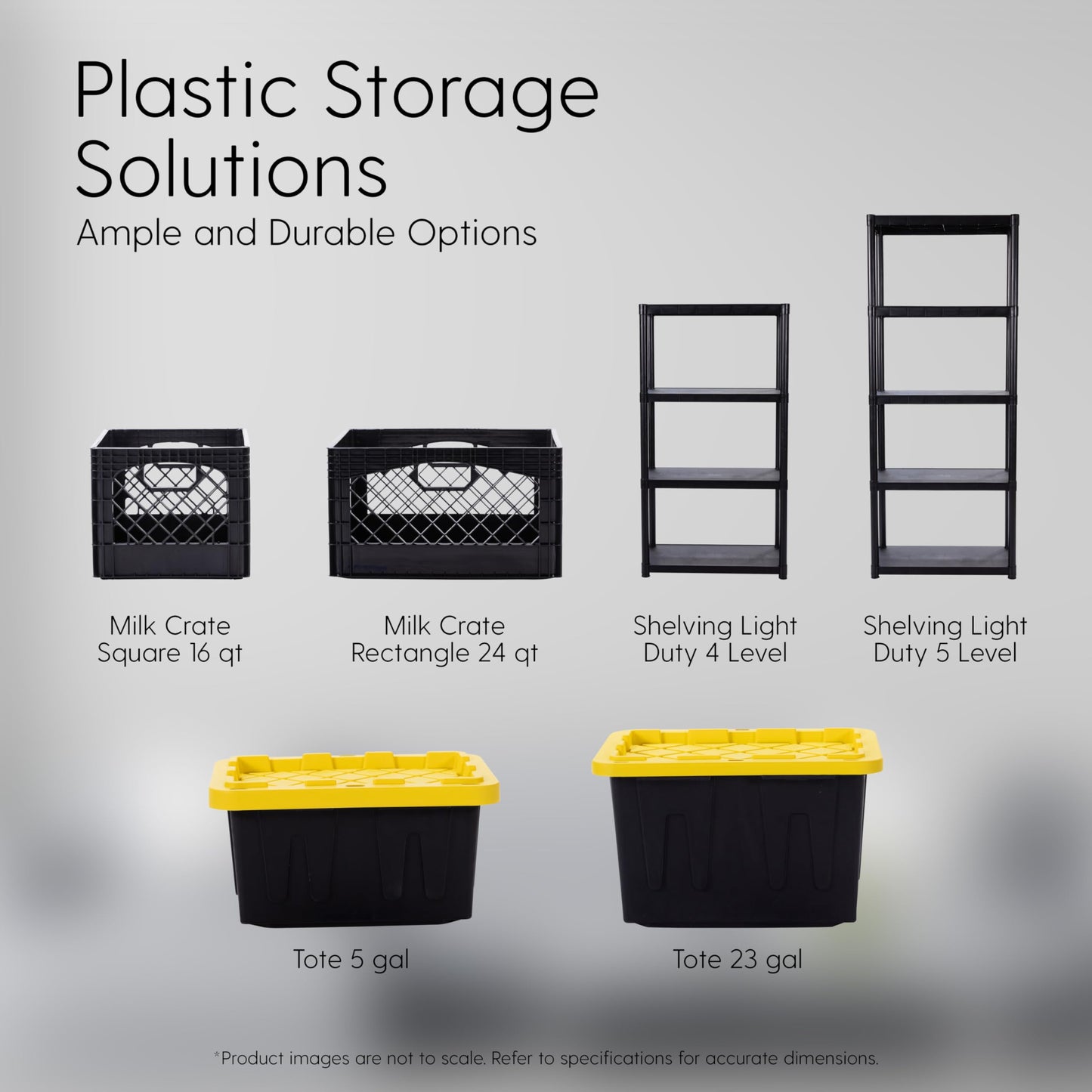 Plastic Milk Crate Storage Tote with Handles, 16-Quart Stackable Cube Organizer for Garage, Home