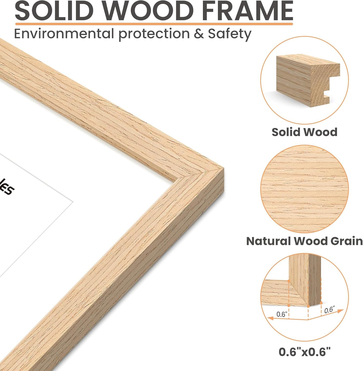 upsimples 6x6 Picture Frame, Natural Solid Wooden Picture Frames, Display 4x4 with Mat or 6 x 6