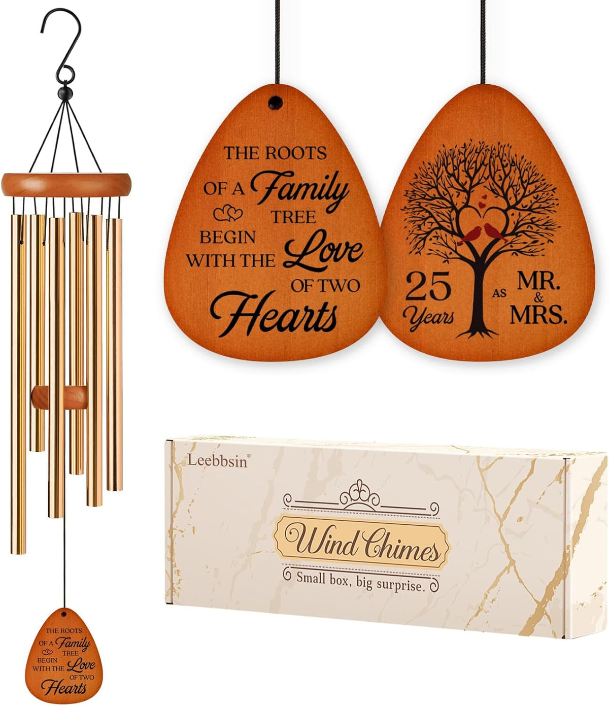 25th Wedding Anniversary Wind Chime, Happy 25th Anniversary Romantic Gifts for Couple, Parents