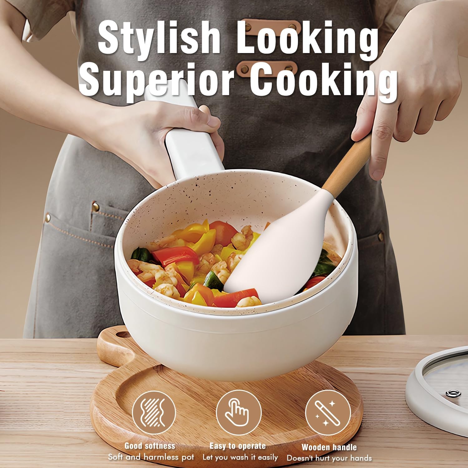 Silicone Cooking Utensils Set - Silicone Kitchen Utensils for Cooking Wooden Handles, 446°F Heat