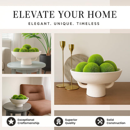 Luxurious White Textured Ceramic Bowl and Greenery Set,12.5x10.5 Inch Pedestal Decorative Bowl