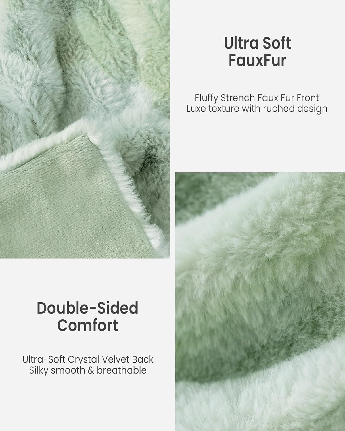 Faux Fur Blanket, Twin Size Oversized Throw Blanket for Couch, Fluffy Blanket with Stretch Ruched