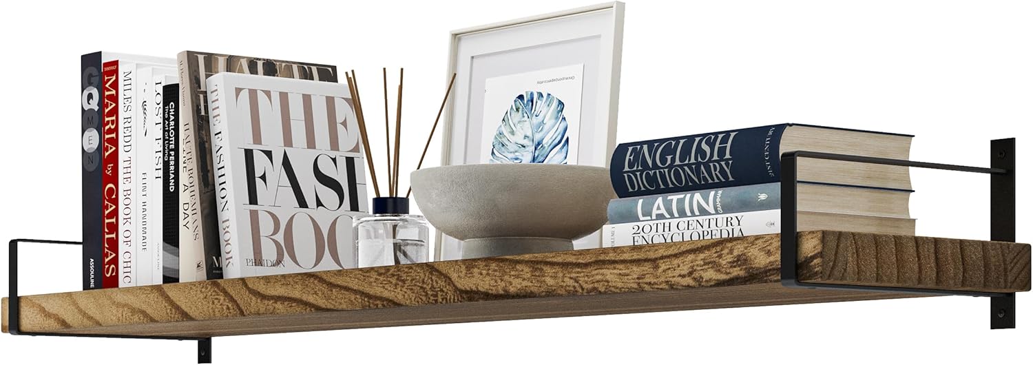 Wallniture Toledo 48 inch Floating Shelf with Heavy Duty Bookend Brackets, Wooden Shelves for Wall