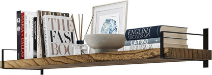 Wallniture Toledo 48 inch Floating Shelf with Heavy Duty Bookend Brackets, Wooden Shelves for Wall