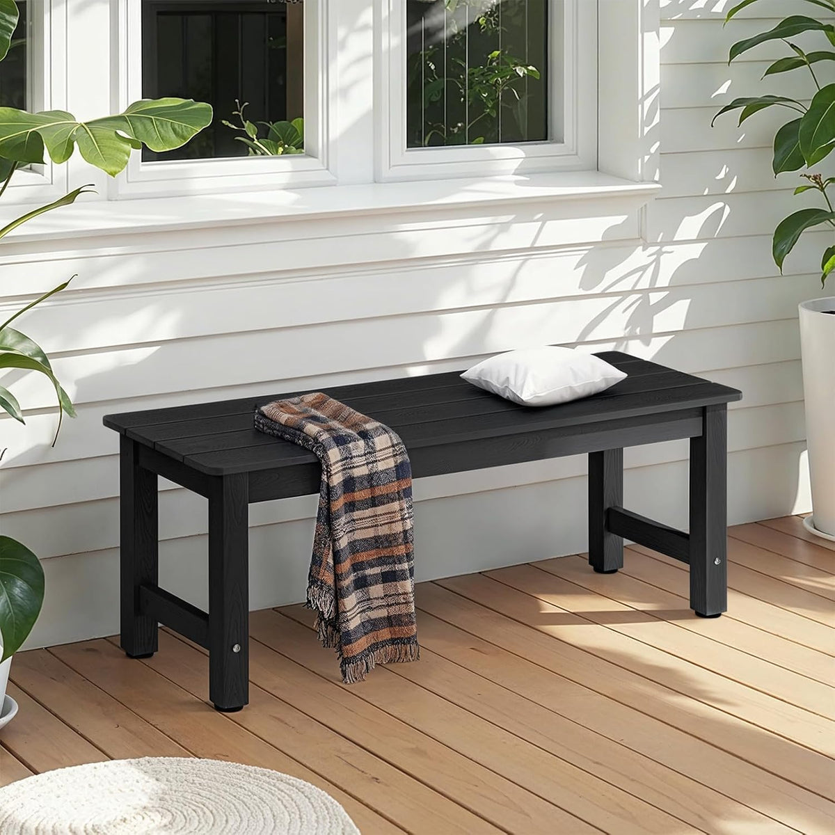 Outdoor Bench, 2-Person Poly Lumber Garden Bench, All-Weather Patio Bench Will not Rot and Fade for
