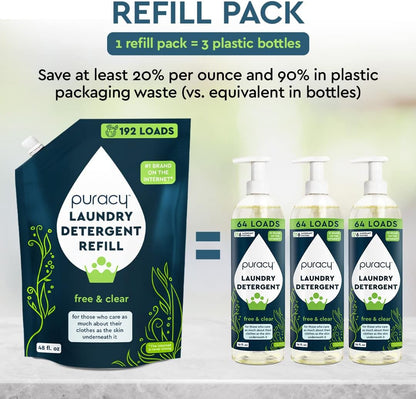 Puracy Laundry Detergent - Enzyme-Powered Liquid Laundry Detergent Concentrate, Natural Laundry