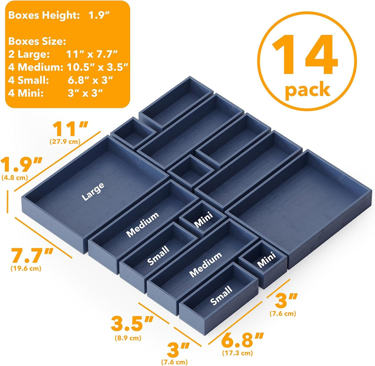 SpaceAid 14-Piece Bamboo Drawer Organizer Storage Boxes Set, Wood Tray Junk Drawer Organizers