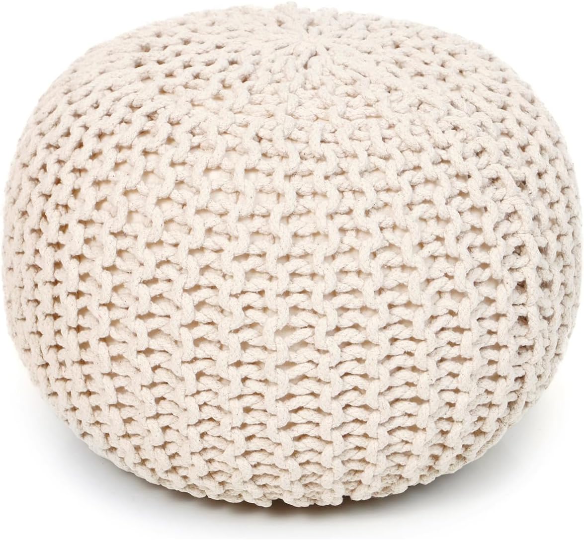 REDEARTH Round Pouf Ottoman - Cable Knitted Boho Poof - Home Décor Cord Pouffe Handmade Circular