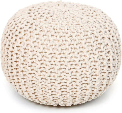 REDEARTH Round Pouf Ottoman - Cable Knitted Boho Poof - Home Décor Cord Pouffe Handmade Circular