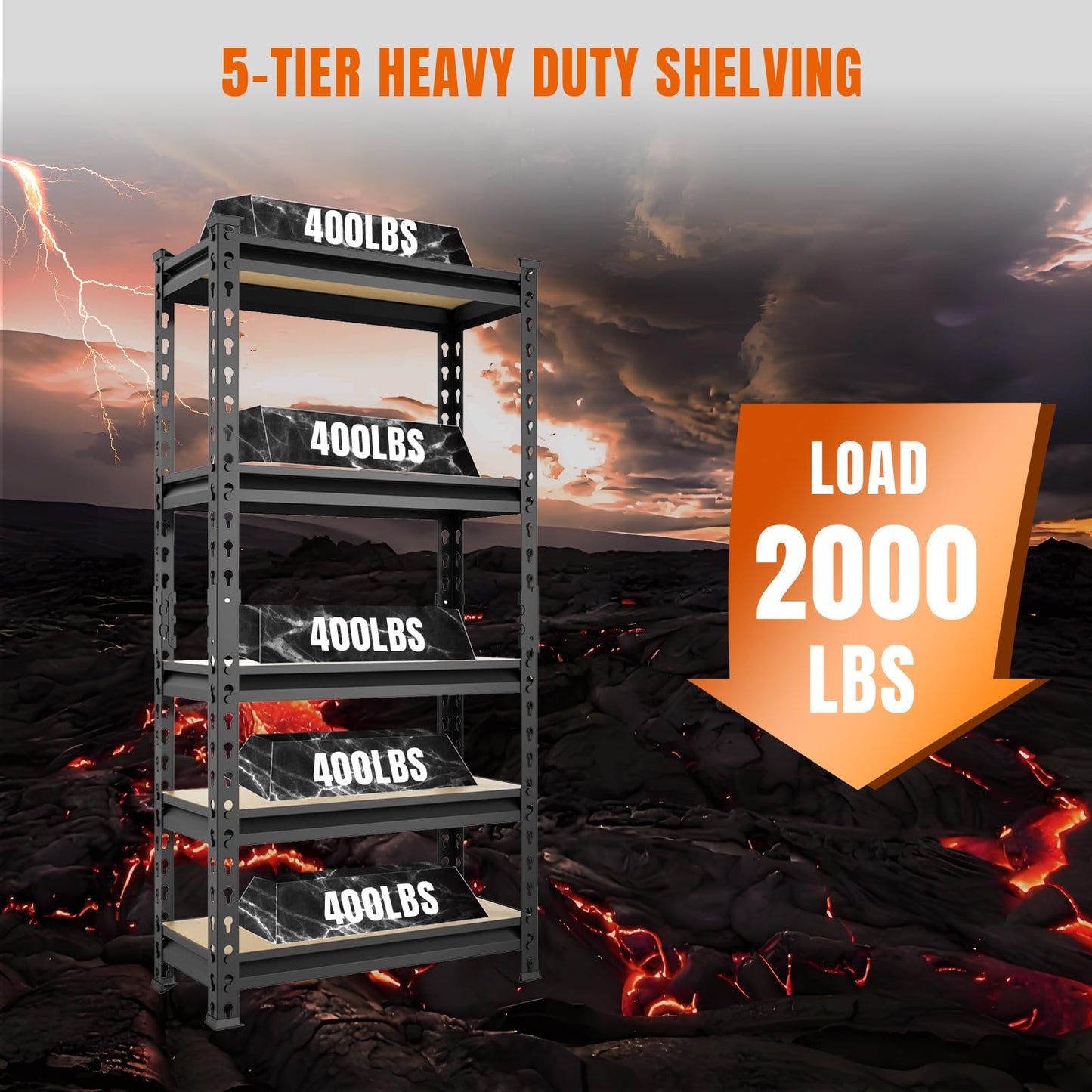 Big RED Storage Shelving Unit, 5-Tier Adjustable, Heavy Duty Metal Garage Shelves/Utility Rack for