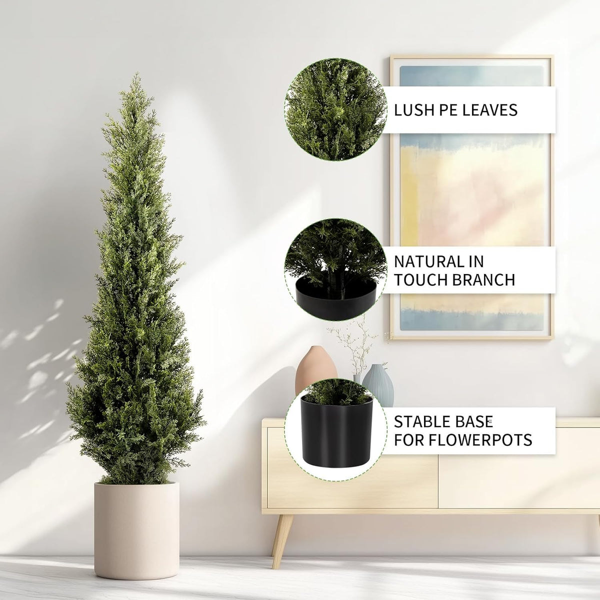 4 FT Artificial Cedar Topiary Trees 2 Set, Realistic Fake Cypress Tree Tall Faux Pine Shrubs Plants