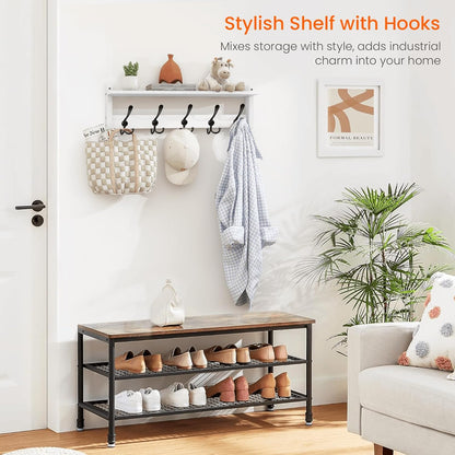 Homode Wall Shelf with Hooks, 24 Inch Coat Rack with Tri Hooks, Farmhouse Entryway Floating Coat