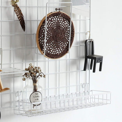 FRIADE Wall Grid Panel Hanging Basket with Hooks,Bookshelf,Display Shelf,Wall Organizer and Storage