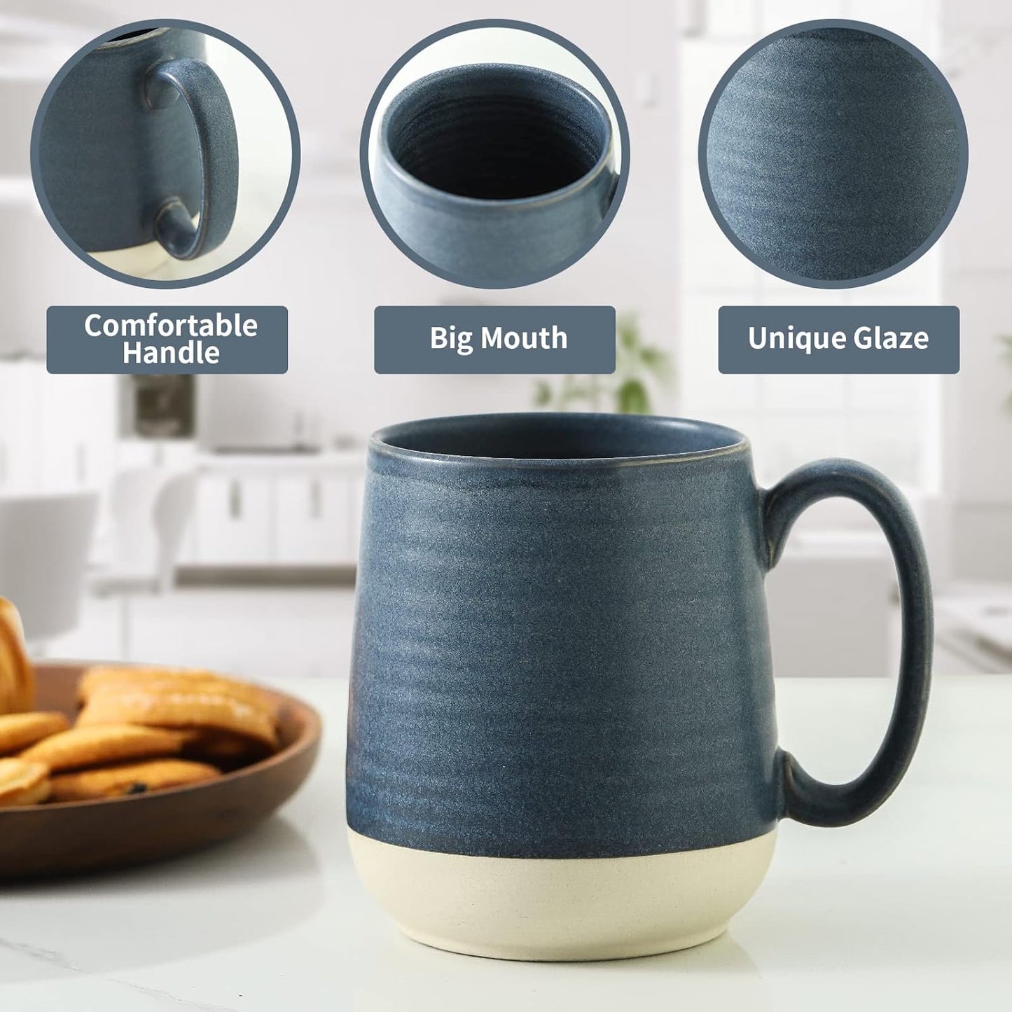 Hasense Ceramic Large Coffee Mugs Set of 4-15 Ounce Porcelain Coffee Cups Set with Handle Perfect