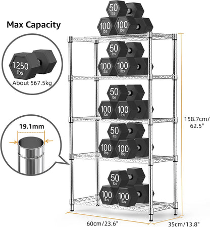1250 lbs Steel Heavy Duty 5-Tier Utility Shelving Unit Steel Organizer Wire Rack for