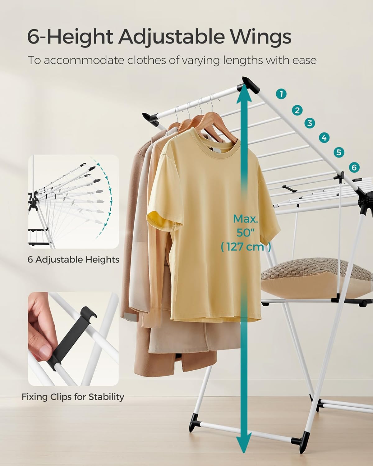 SONGMICS Clothes Drying Rack, Foldable 2-Level Laundry Drying Rack, Free-Standing Airer, 1