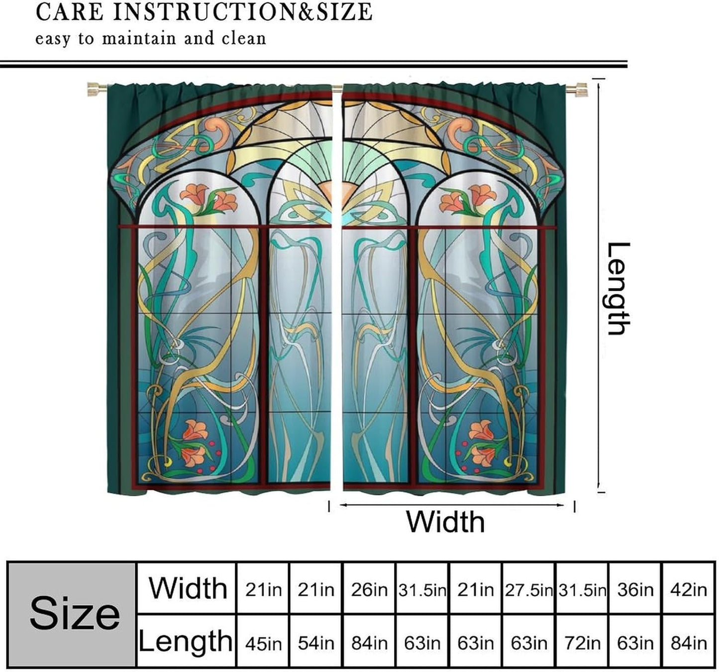 Stained Glass Curtains, Retro Mid Century Boho Abstract Art Home Decor Drapes for Bedroom Living