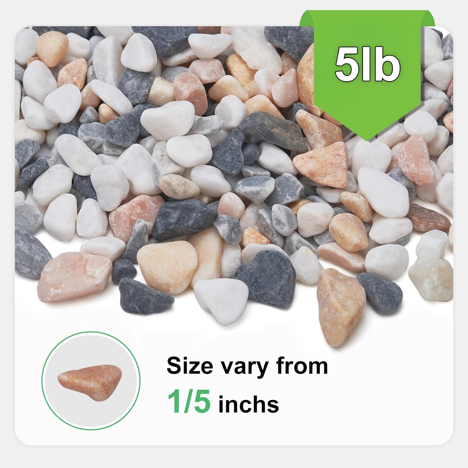 5 lbs Small Rocks for Plants, 1/5 Inch Pebbles for Indoor Plants, Natural Decorative Pea Gravel for