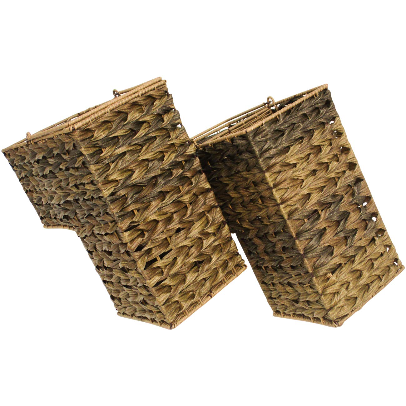 Trademark Innovations 14.5" Plastic Wicker Storage Stair Basket Set With Handles (Set of 2, Brown)