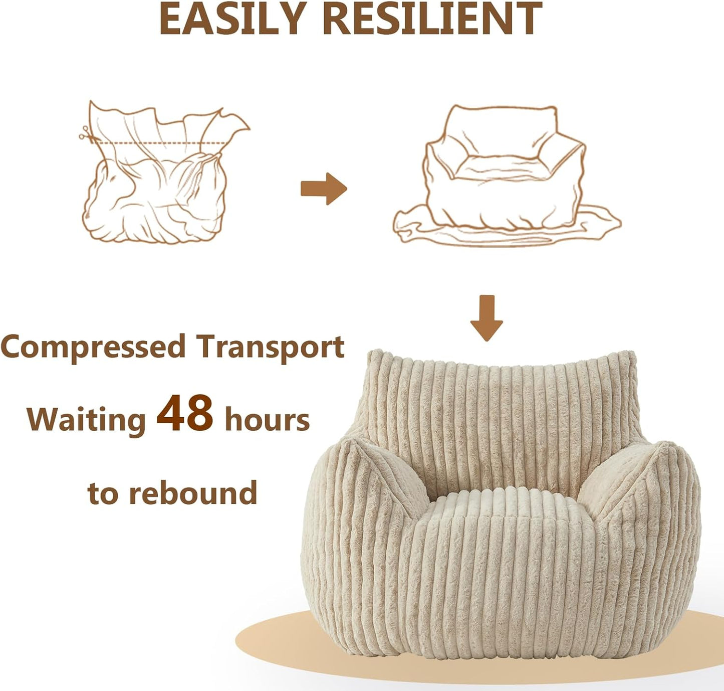 Giant Bean Bag Chairs for Adults Teens, Large Bean Bag Sofa Chairs with Filling Comfy Fuzzy BeanBag