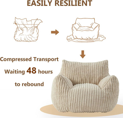 Giant Bean Bag Chairs for Adults Teens, Large Bean Bag Sofa Chairs with Filling Comfy Fuzzy BeanBag