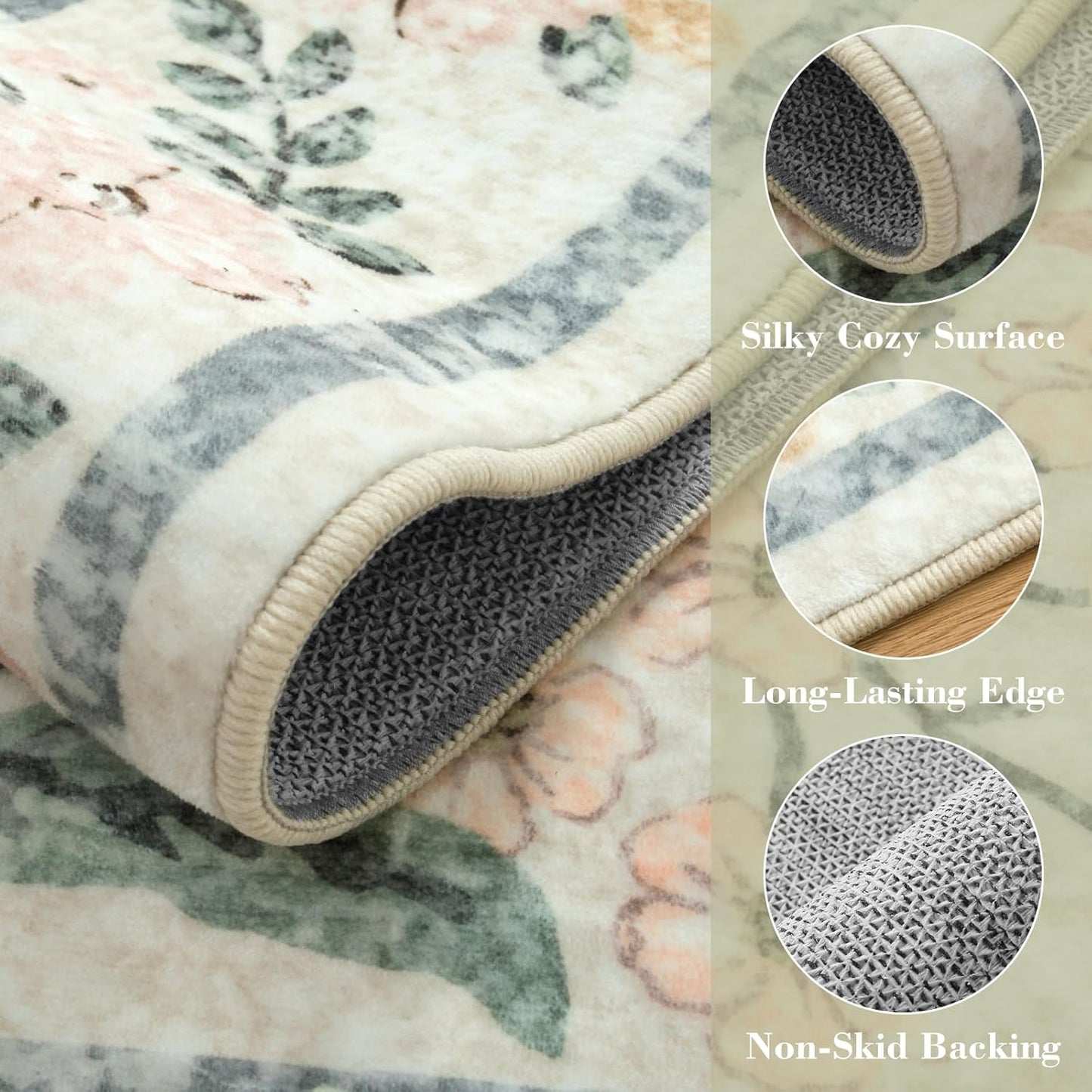 Wonnitar Large Rugs for Living Room, Soft Washable Floral 9x12 Area Rug for Bedroom, Boho