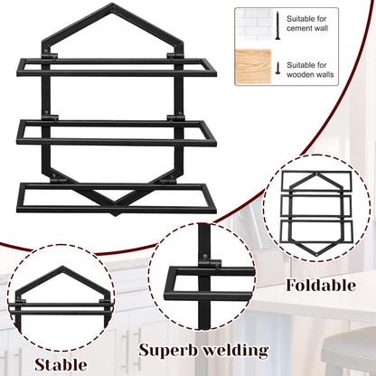 2Pcs Wall Mounted Wine Stemware Rack, Metal Hanging Wine Glass Display Holde Holds 3 Bottles
