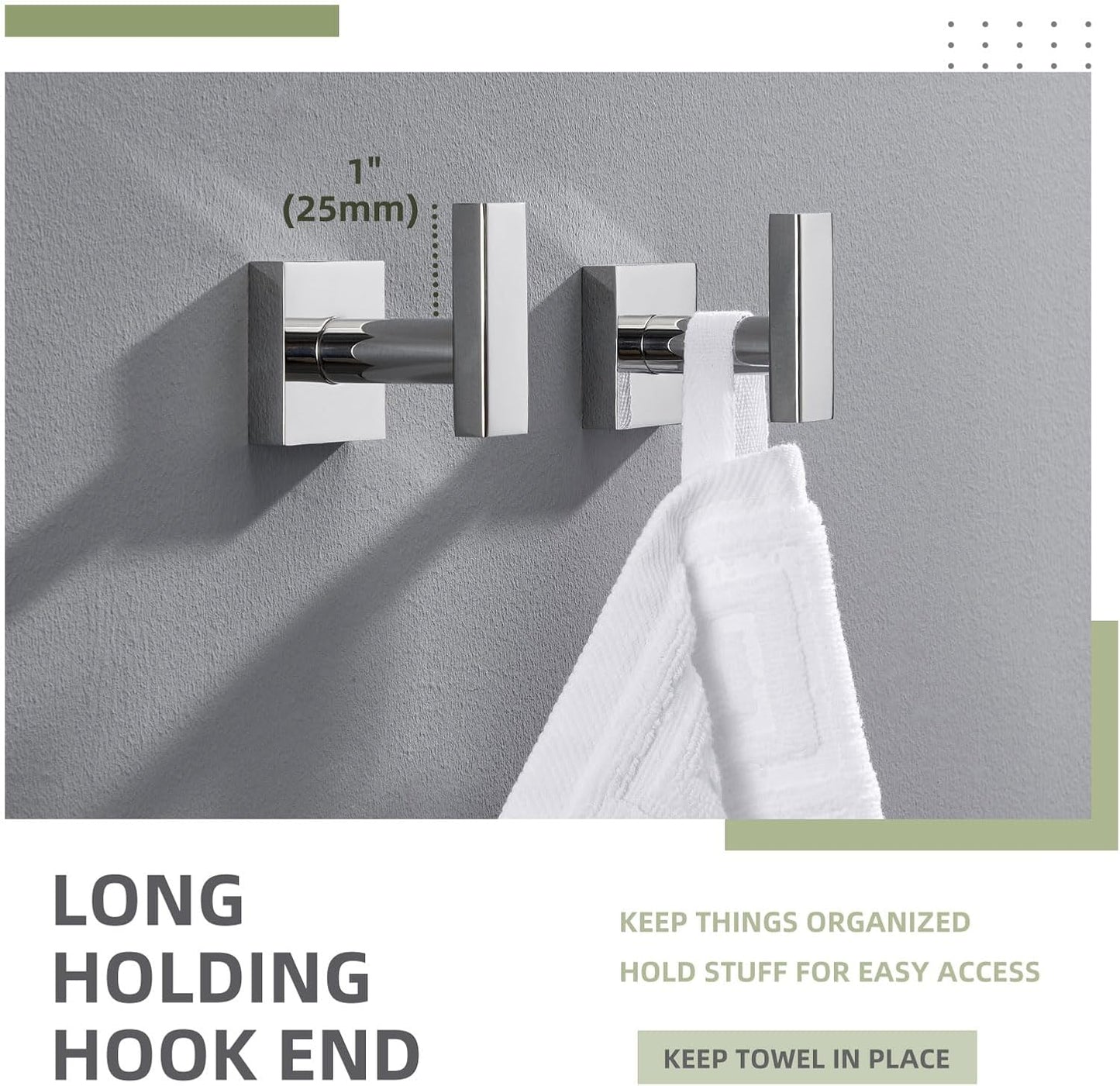 Angle Simple Bath Towel Hook 2 Pack, Stainless Steel Square Robe Coat Holder for Wall, Bathroom
