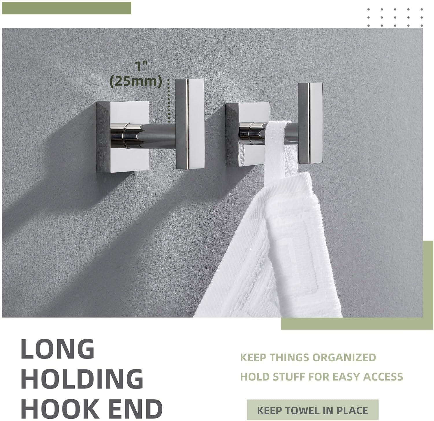 Angle Simple Bath Towel Hook 2 Pack, Stainless Steel Square Robe Coat Holder for Wall, Bathroom