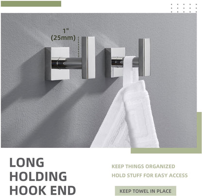 Angle Simple Bath Towel Hook 2 Pack, Stainless Steel Square Robe Coat Holder for Wall, Bathroom