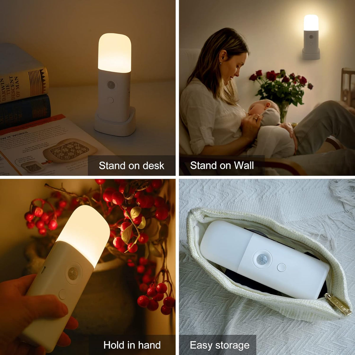 Rechargeable Motion Sensor Night Light, Battery Operated nightlights, Dimmable Motion Sensor Light