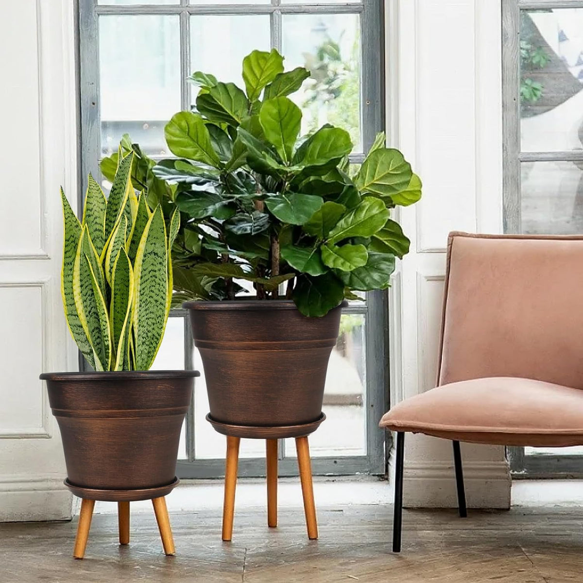 Plant Planters Pots Set of 4 Pack 16 Inch，Large Plastic Flower Pot for Indoor Plants with Drainage
