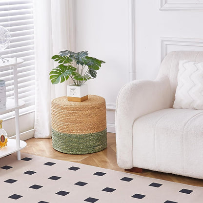 Wimarsbon 18'' Ottoman Pouf, Natural Braided Poof, Rustic Handweave Lounge Pouffe, Boho Footrest
