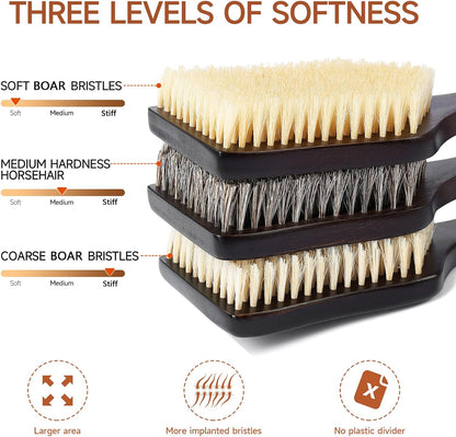 Back Scrubber Shower Brush,Dry Brushing Body Brush with 17.7 Inch Curved Long Handle, Natural