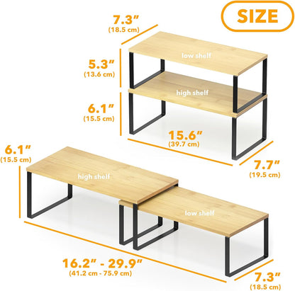 SpaceAid Cabinet Shelf Organizers 2 Pack, Kitchen Counter Rack Shelves Riser, Stackable Expandable
