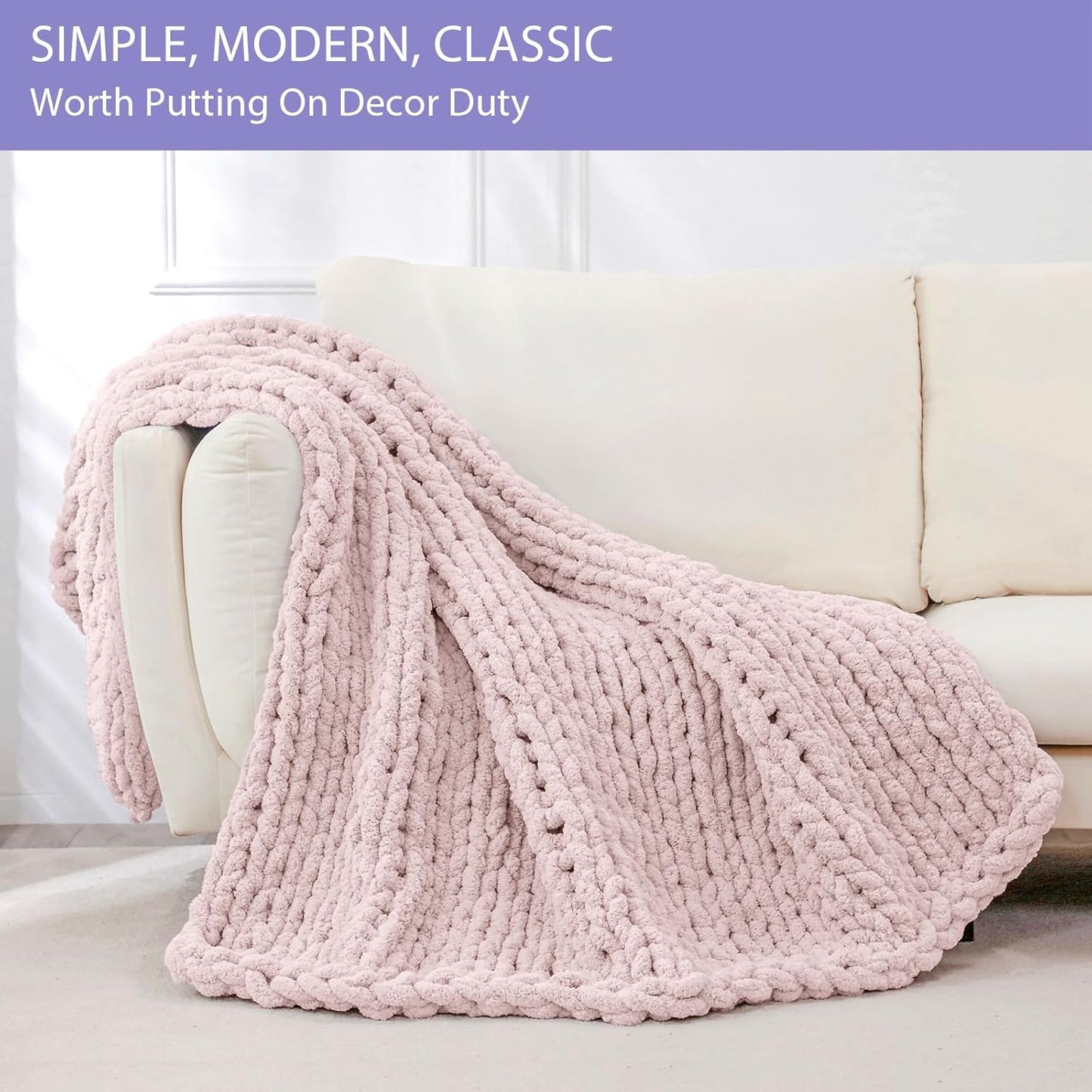 Bigacogo Chunky Knit Throw Blanket for Couch, 40x80 inches, 100% Hand Knitted with Thick Jumbo