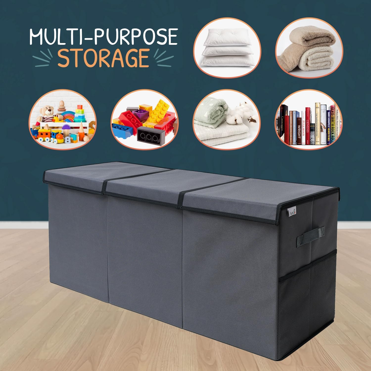 Extra Large Toy Storage Organizer with Lid - Sturdy, Collapsible Toy Chest Storage Box Design