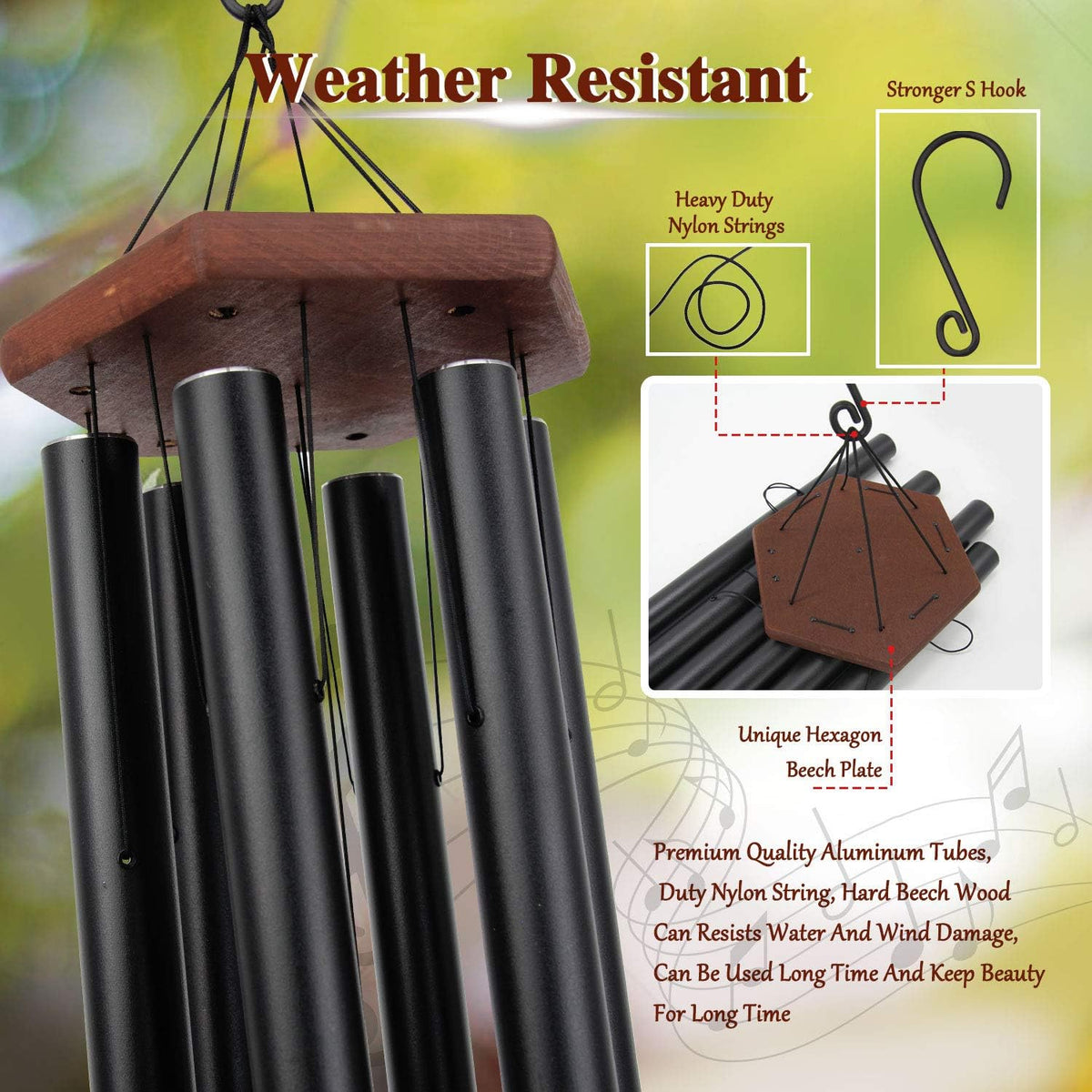 Wind Chimes Outdoor Large Deep Tone, 44 Inches Sympathy Wind Chimes Tuned Soothing Melody, Memorial