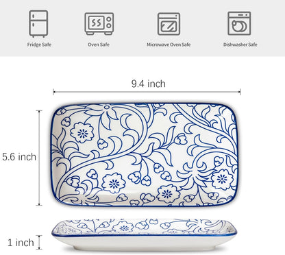 Selamica Ceramic Rectangular Salad Plates Set, Dinner Plate 9.4 Inch Dessert Plates for Party